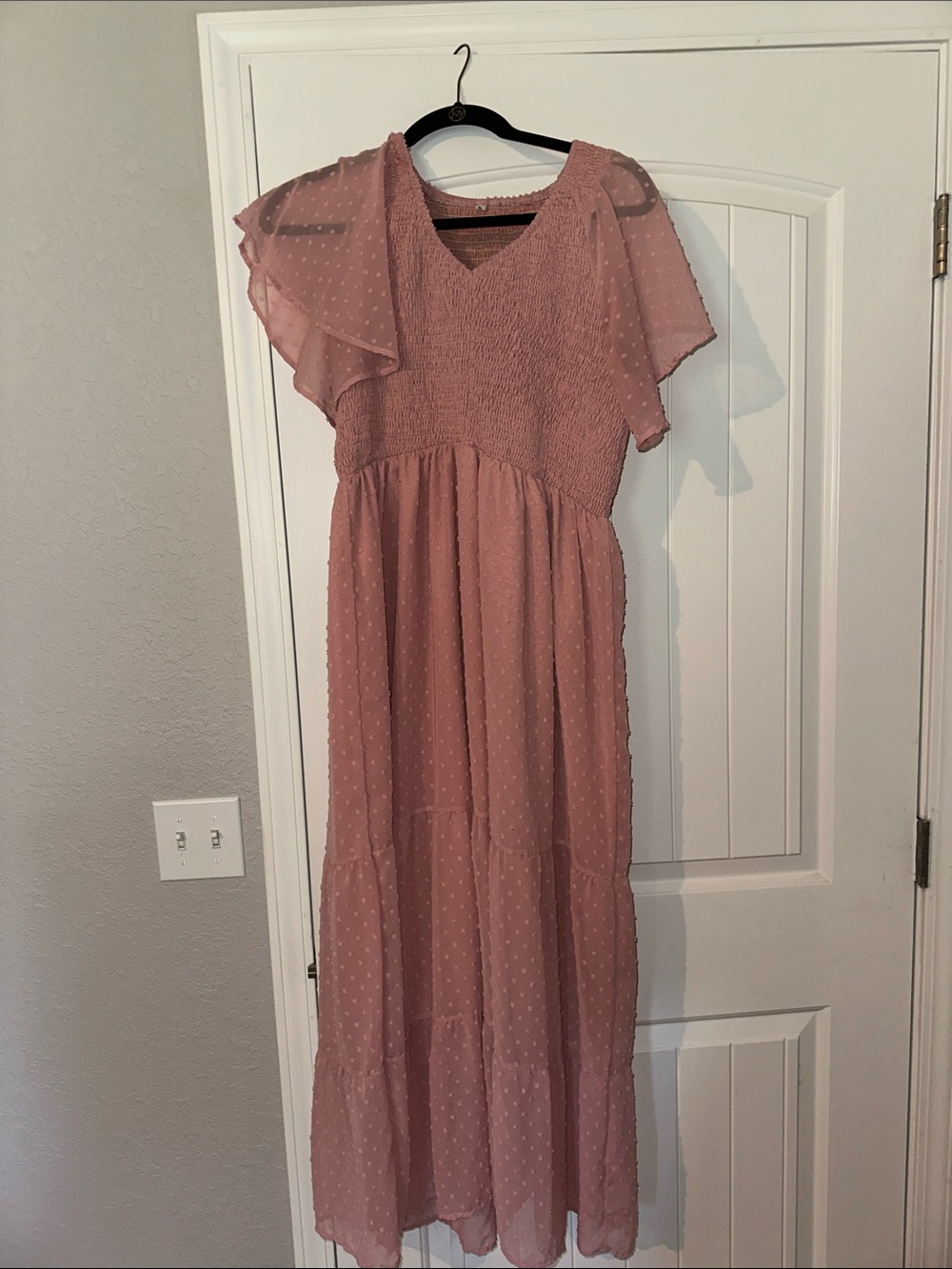 Dusty Rose Maxi Dress with Flutter Sleeve Detail